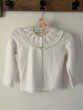 La Coqueta White Knit Cardigan Size 2Y Peter Pan Collar Spanish Style Sweater